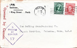 AUSTRALIA 1944, USED COVER TO USA, WW2, DOUBLE CENSOR, QUEEN, KING STAMP, PERTH CITY CANCELLATION. - Storia Postale