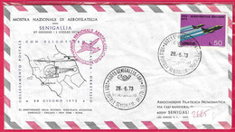 VOLO SPECIALE CON AB.2048 DA SENIGALLIA A ORBETELLO *26.06.1973* PER 40° CROCERA NORD ATLANTICA SU BUSTA UFFICIALE - Airmail