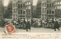 CPA  Stéoscopique Bruxelles - Marché Aux Fleurs Sur La Grand'Place_ Héliotypie Le Deley** 2 Scans - Markets