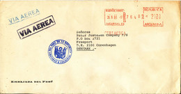 Argentina Cover With Red Meter Cancel Sent Air Mail To Denmark 25-9-1985 (from The Embassy Of Peru Buenos Aires) - Cartas & Documentos