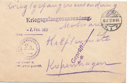 ENVELOP 1917 CREFELD  KRIEGSGEFANGENENSENDUNG HILFSCOMIT  KOPENHAGEN   2 SCANS - Krijgsgevangenen
