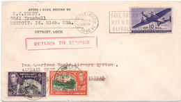 1946 - ENVELOPPE De DETROIT (USA) Pour TRINIDAD & TOBAGO -> RETURN TO SENDER - POSTE AERIENNE / AVION / AVIATION - 2c. 1941-1960 Cartas & Documentos