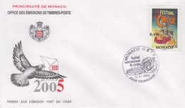 Enveloppe  FDC  1er  Jour   MONACO   29éme  FESTIVAL  INTERNATIONAL  Du  CIRQUE    2004 - Circus