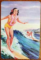 Hawaii - Jeune Fille En Bikini, Pin-up, Surf, Collier De Fleurs, Vague - Advertising Poster 1950, Surfer Girl - Honolulu