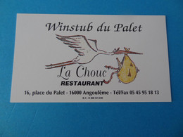 Carte De Visite Restaurant Le Chouc Winstub Du Palet 16 Angoulême - Tarjetas De Visita