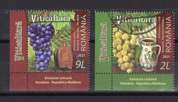 ROMANIA 2021: JOINT ISSUE WITH MOLDOVA - VITICULTURE 2 Used Stamps Set  - Registered Shipping! Envoi Enregistre! - Oblitérés