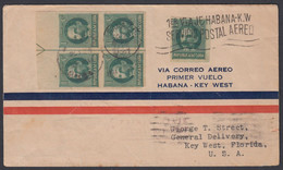 CUBA 1927. PRIMER VUELO HABANA-KEY WEST. BLOQUE DE CUATRO - Aéreo
