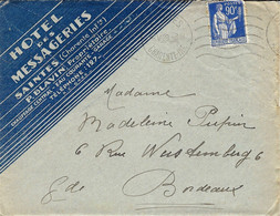 1939-  Enveloppe Et Papier Corresp.  De L'HÔTEL Des MESSAGERIES  / SAINTES ( Charente Maritime ) Pour Bordeaux - 1921-1960: Modern Period