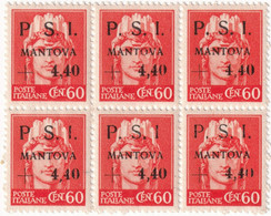 CLN - Mantova 1945 - 4,40 L. Su 60 C. Arancio Senza Punto Dopo I In Blocco Di 6 Centrato Integro Raro - Sassone N.7+7x - National Liberation Committee (CLN)