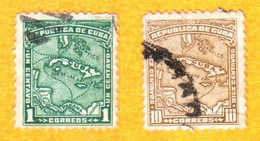 CUBA - 1914 - Carte De L'Ile - 2 Timbres - Oblitérés