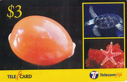 FIJI ISL. - Sea Turtle & Shell, Telecom Fiji Prepaid Card $3, Exp.date 31/10/03, Mint - Turtles