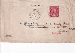 CANADA 1908 EDWARD VII OFFICIAL COVER TO ENGLAND. - Lettres & Documents