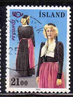 ISLANDA ICELAND ISLANDE ISLAND 1989 WOMEN'S FOLK COSTUMES PEYSUFOT 21.00k USED USATO OBLITERE' - Oblitérés