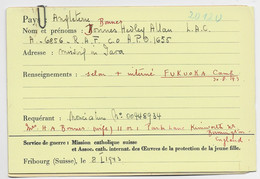 ENGLAND CARD RECHERCHE MILITAIRE DISPARU RED CROSS ANGLAISE 8.1.1943  TO CICR GENEVE MISSING JAVA INTERNE CAMP FUKUOKA - Autres & Non Classés
