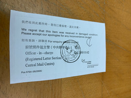 Hong Kong Post Office Label Received With Damage - Cartas & Documentos