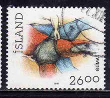 ISLANDA ICELAND ISLANDE ISLAND 1990 SPORTS ICELANDIC WRESTILING SPORT 26.00k USED USATO OBLITERE' - Used Stamps