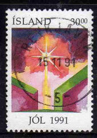 ISLANDA ICELAND ISLANDE ISLAND 1991 CHRISTMAS NATALE NOEL WEIHNACHTEN NAVIDAD 30.00k USED USATO OBLITERE' - Used Stamps