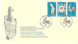 Nouvelles-Hébrides 1978 - Elizabeth II, 25 Th  Anniv. Of The Coronation -  535/37 Se Tenant - Enveloppe "embossed" - FDC