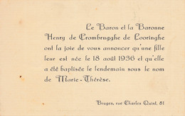 ADEL / NOBLESSE = BARON & BARONNE H.de CROMBRUGGHE De LOORINGHE - UNE FILLE MARIE THERESE  BRUGES 1936 - Naissance & Baptême