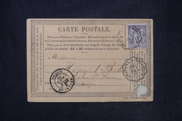 FRANCE - Carte Précurseur Pour Besançon En 1878 Avec Type Sage, Oblitération Ambulant - L 131260 - Cartes Précurseurs