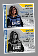 Delcampe - DJIBOUTI 2022 OFFICIAL ISSUE - STRIP SET 2V - JERUSALEM PALESTINE ALQUDS QUDS SHIREEN ABU AKLEH PRESS RARE MNH - Moscheen Und Synagogen