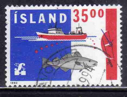 ISLANDA ICELAND ISLANDE ISLAND 1992 FISHING BOAT FISH 35.00k USED USATO OBLITERE' - Used Stamps