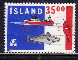 ISLANDA ICELAND ISLANDE ISLAND 1992 FISHING BOAT FISH 35.00k USED USATO OBLITERE' - Used Stamps