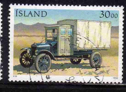 ISLANDA ICELAND ISLANDE ISLAND 1992 MAIL TRANSPORT CAR RE 231 1933 30.00k USED USATO OBLITERE' - Used Stamps