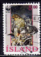 ISLANDA ICELAND ISLANDE ISLAND 1992 WWF FALCO RUSTICULUS ADULT TWO YOUNG 5.00k USED USATO OBLITERE' - Used Stamps