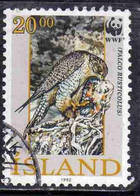 ISLANDA ICELAND ISLANDE ISLAND 1992 WWF FALCO RUSTICULUS ADULT HEAD UP 20.00k USED USATO OBLITERE' - Used Stamps