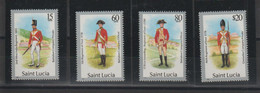 Sainte Lucie 1987 Uniformes Militaires 860-63, 4 Val ** MNH - St.Lucie (1979-...)