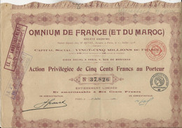 OMNIUM DE FRANCE ET DU MAROC - LOT DE 2 ACTIONS PRIVILEGIEES DE 500 FRS - ANNEE 1920 - Africa