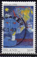 ISLANDA ICELAND ISLANDE ISLAND 1992 CHRISTMAS NATALE NOEL WEIHNACHTEN NAVIDAD JOLIN 30.00k USED USATO OBLITERE' - Used Stamps