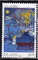 ISLANDA ICELAND ISLANDE ISLAND 1992 CHRISTMAS NATALE NOEL WEIHNACHTEN NAVIDAD JOLIN 30.00k USED USATO OBLITERE' - Used Stamps