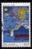 ISLANDA ICELAND ISLANDE ISLAND 1992 CHRISTMAS NATALE NOEL WEIHNACHTEN NAVIDAD JOLIN 30.00k USED USATO OBLITERE' - Used Stamps