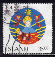 ISLANDA ICELAND ISLANDE ISLAND 1993 CHRISTMAS NATALE NOEL WEIHNACHTEN NAVIDAD JOLIN 35.00k USED USATO OBLITERE' - Used Stamps