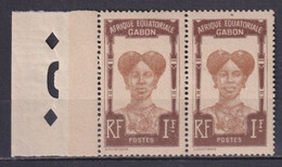 GABON - 1910 - YVERT N° 63 ** MNH PAIRE BORD DE FEUILLE - COTE = 18+ EUR. - - Unused Stamps