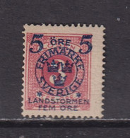 SWEDEN - 1916 Clothing Fund Postage Due Surcharge 5o+5o On 3o Hinged Mint - Unused Stamps