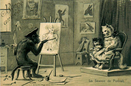 Chats Humanisés Et Singes * CPA Illustrateur Gaufrée * Le Peintre Et Modèle * Chat Cat Cats Katze Humanisé Monkey Singe - Gatti