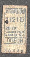 ANCIEN TICKET DE METRO PARIS /  ODEON     D1035 - Europa