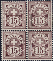 Schweiz Wertziffer Zu#85 Braunlila ** Postfrisch Im 4-er-Block 15Rp. - Unused Stamps