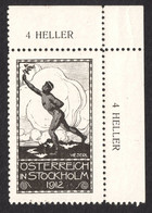 Stockholm 1912 Summer Olympics Olympic Games LABEL CINDERELLA VIGNETTE - MNH Corner - AUSTRIA - Summer 1912: Stockholm