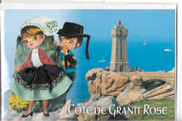 Fantaisies - Carte Brodée - La Côte  De Granit Rose - 2 Petits Jeunes En Tenue Breton - Cpm - Vierge - - Embroidered