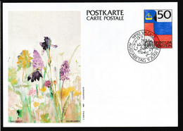 1987 Liechtenstein, Luftpost Carte Postale - Postkarte Ganzsache: Tini Ospelt , Riedblumen - Entiers Postaux