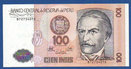 PERU' - P.133 – 100 Intis 26.06.1987 UNC, Serie B7273401E -  Printer Bundesdruckerei, Berlin - Peru