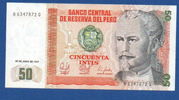 PERU' - P.131b – 50 Intis 26.06.1987 UNC, Serie A6347872Q -  Printer Casa Da Moeda Do Brasil - Peru