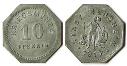 Bensheim 10 Pfennig Kriegsmünze Notgeld 1917 Zink Funck 34.3    (R898 - Andere & Zonder Classificatie