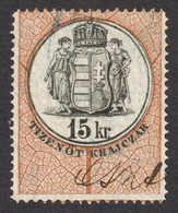 1880-1887 Hungary Croatia Slovakia Vojvodina Serbia Romania Transylvania K.u.k Kuk - Revenue Tax - 15 Kr. COAT OF ARMS - Fiscale Zegels