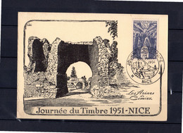 " JOURNEE DU TIMBRE 1951 " Sur Carte Maximum. Oblitération De NICE. N° YT 879. Parfait état. Voir Les 2 Scans CM - 1950-1959