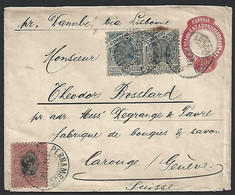 Brazil 1898 100R Red Rs Envelope Uprated With 100R From Pernambuco To Geneve (**) - Cartas & Documentos